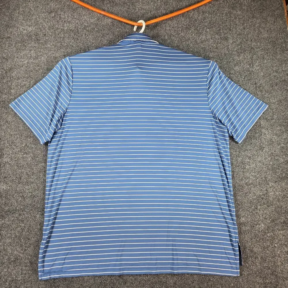 RLX Ralph Lauren Polo Shirt Performance Blue White Striped Mens XL Fit= 2XL Golf